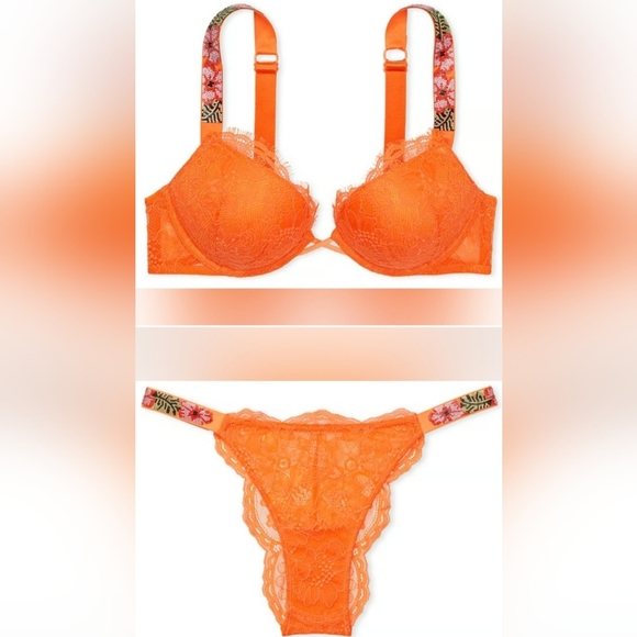 38D/L VS Shine Strap Bombshell Push Up Bra Shine Strap Brazilian Panty Set - Picture 1 of 4